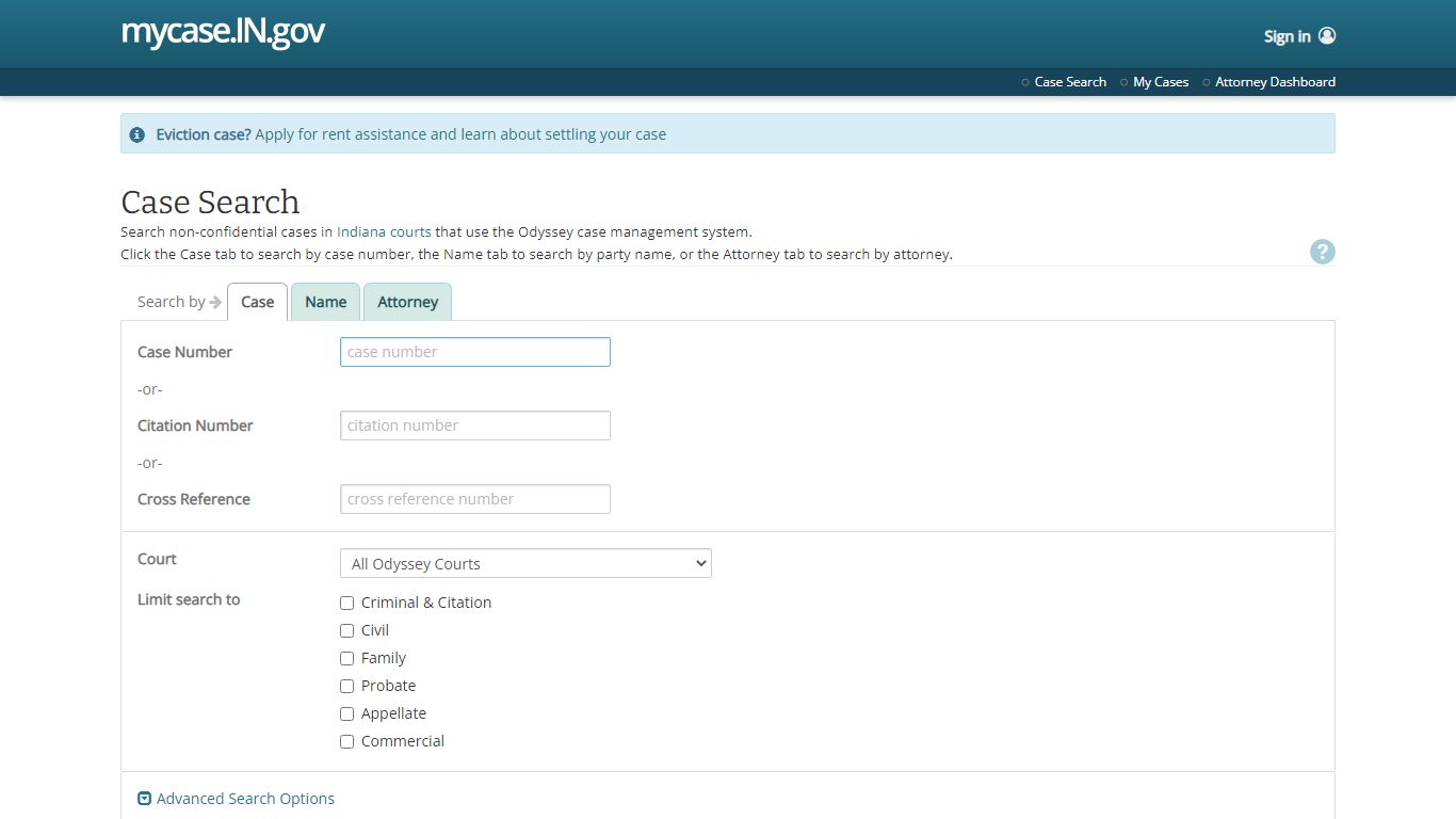 Indiana Supreme Court public access case search